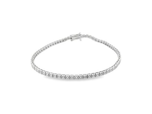 18K White Gold Bezel-Set Tennis Bracelet with Natural Round Diamonds